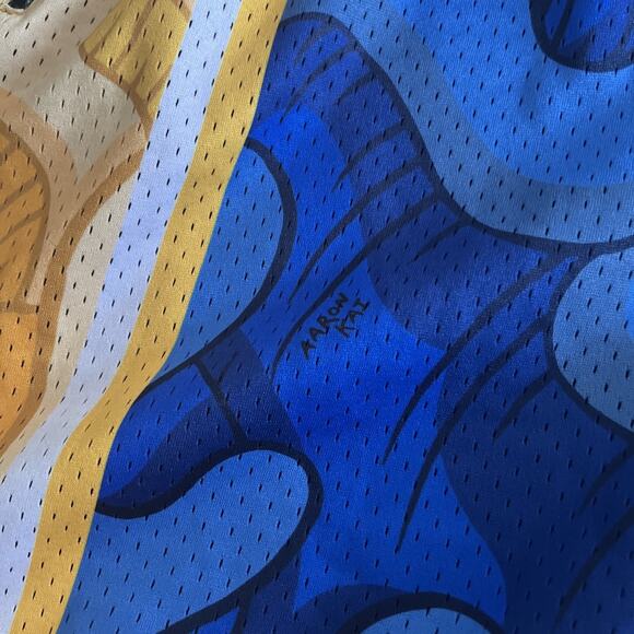 Aaron Kai -Collect & Select Swingman Shorts Men’s Large Golden State Blue yellow - Picture 4 of 14